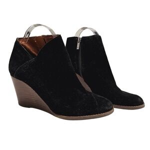 Lucky Brand Black Suede Leather Wedge Heel Ankle Booties Neutral Women's Shoes 8